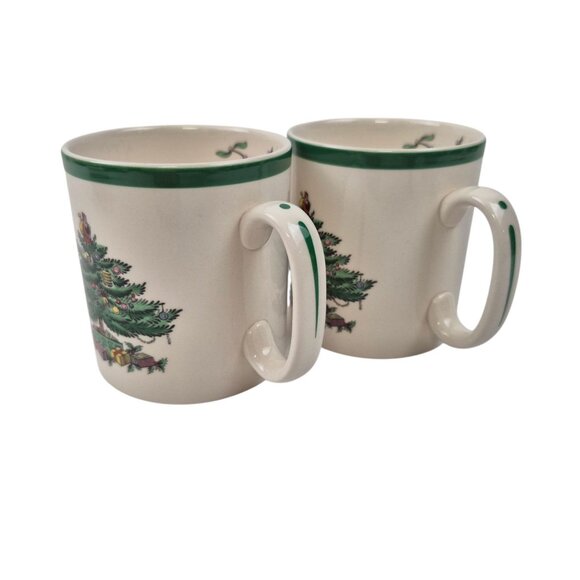 Spode Christmas Tree Mug Set of 2 Green Trim England S3324 Vintage Earthenware - Picture 10 of 10